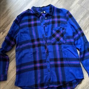 BDG Blue and Black Button Down Flannel